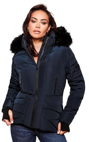Navahoo Damen Winter Jacke warm gefüttert Teddyfell Stepp Winterjacke B361 [B361-Adele-Navy-Gr.S]