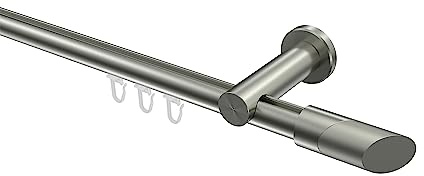 INTERDECO Innenlauf-Gardinenstange 20 mm, moderne Innenlaufstange aus Metall, Edelstahl-Optik, zur Wandmontage, Typ 10213411, 440 cm