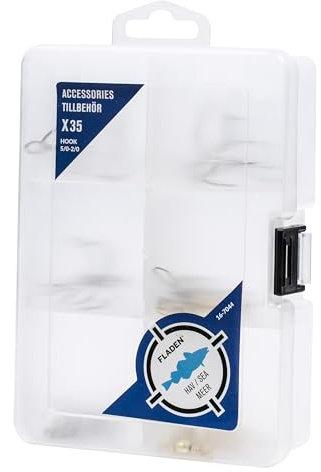 Fladen Zubehörbox gefüllt, kleine oder große Zubehörbox mit Drillingen, Wirbeln, Einhängern und Sprengringen gefüllt, 33 BZW. 35-teilig