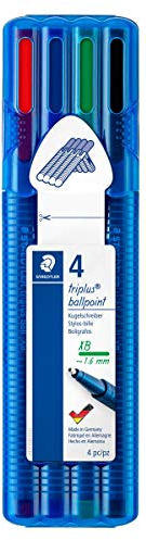 STAEDTLER 437 XBSB4 ST Kugelschreiber triplus ball (ergonomischer Dreikantschaft, Linienbreite XB, wischfest, aufstellbare STAEDTLER-Box mit 4 Farben)