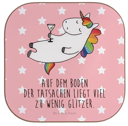 Mr. & Mrs. Panda Getränkeuntersetzer Einhorn Cocktail - Geschenk, gläseruntersetzer, Coaster, Untersetzer für Gläser, Unicorn, unterleger, Tischuntersetzer, Einhörner, Geburtstag, Tassen, Spruch