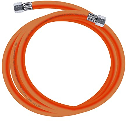 Gasschlauch 200 cm, 1/4 links, Winterfest und flexibel, Orange - ideal für Gasgrills, Heizstrahler, Hockerkocher, Gaskocher, Lampen, uvm.