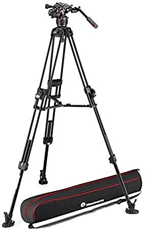 Manfrotto, Cabezal de Vídeo Fluido Nitrotech 608 con Trípode Fast Twin 645 de Aluminio, Kit Profesional para DSLR, Reflex, Cámara Digital, Cámara de Vídeo, Videógrafos, Carga Máxima 14 kg