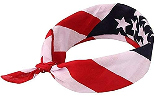 Shimmer Anna Shine Bandana, Stirnband, Motiv: Amerikanische Flagge, für Damen und Herren, Rot/Weiß/Blau, Rot Weiß und Blau Baumwolle USA, 1 Count (Pack of 1)