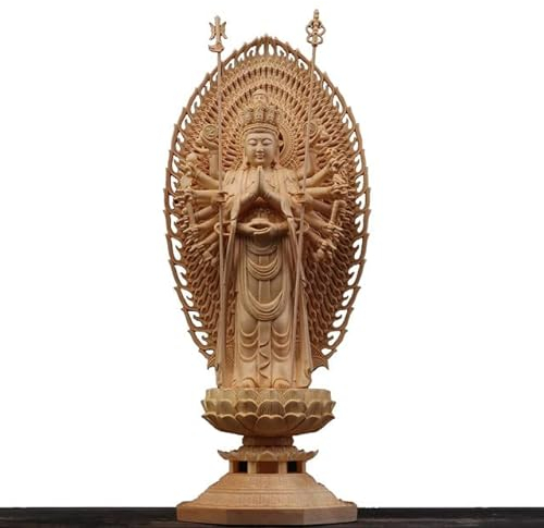 Pevfeciy Buddha Figur groß Statue deko, Holzfiguren Feng Shui Spirituelle deko, Asiatische Zen Dekoration, Hoch 43 cm