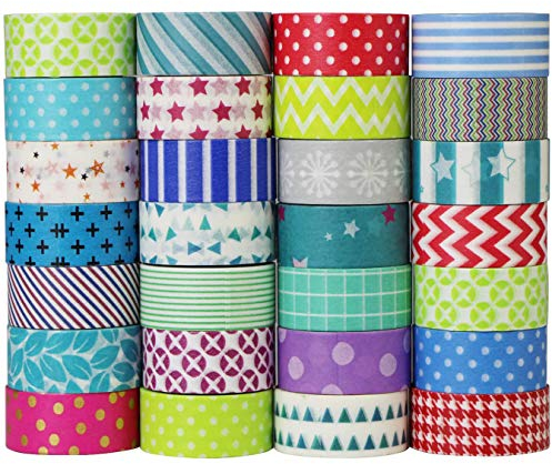 UOOOM 20 Rollen Bunt Washi Tape Set in zufälligen Mustern, Deko Washi Papier Klebeband DIY Scrapbooking, 15 MM breit, 5 M/Rolle (20 x Patterns)