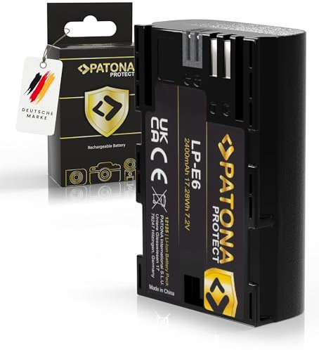 PATONA Protect LP-E6 Batterie 2400mAh Compatible avec Canon EOS 5D Mark II Mark III 5DS R5 R 6D 7D 60D 60Da 70D 80D 90D XC10 XC15 5 6 7 60 70 80 90 D LP-E6 LPE6 LPE6N LPE6P