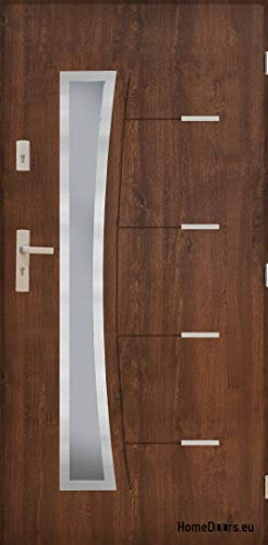 Eingangstür Türstärke 72mm Warme Saturn 01 am Glas Nano Advance Haustür Stahltür Nuss (Nuss, [90] 1002 x 2072 mit einem Türrahmen Rechts)