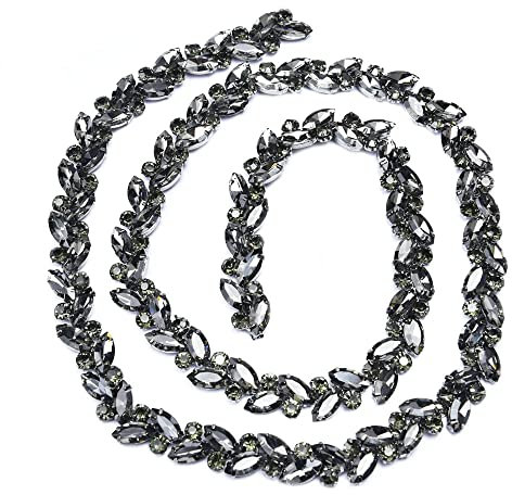 XINMILI 91 cm dichte Blattförmige Kristall-Strass-Kette zum Nähen, Basteln, Kleidung, Heimwerken, Brautstrauß-Verzierungen (1,5 cm breit, transparentes Grau)