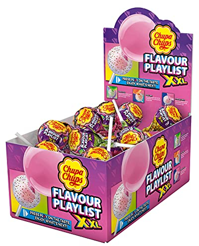 Chupa Chups XXL Playlist Kaugummi-Lutscher - 25 Lollies je 30g im Karton - Lollipops in 3 Leckeren Geschmacksrichtungen