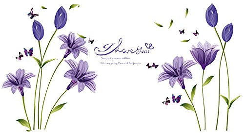 Wandtattoo Wandsticker Wandaufkleber lila Lilie 60 X 90cm（1 Blatt） für Kinderzimmer Dekoartikel und Geschenkidee für Jungen und Mädchen
