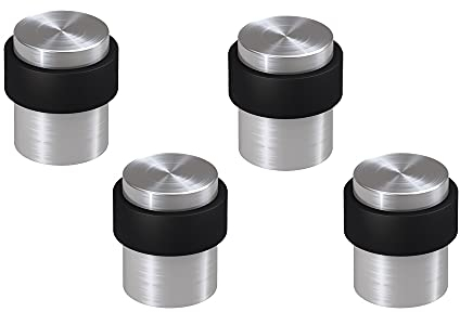 BASI | 4er Set Boden-Türstopper für Bodenmontage | aus Edelstahl | Türhalter | Türpuffer | Bodentürstopper in Silber | Schutz für Wand und Möbel | mit Gummi-Schutz | Wandschutz | 4 Stück