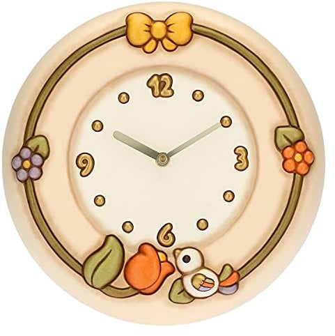 THUN - Wanduhr Country mit Tulpe und Vogel - Living, Wohnkultur - Geschenkidee - Linie Country - Keramik, Kunststoff-Uhrwerk - Ø 26 cm; Tiefe 4,5 cm