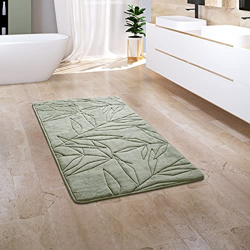 Paco Home Badezimmerteppich Badematte Badteppich Badvorleger Duschvorleger Waschbar Flauschig Memory Foam 3D Effekt, Grösse:50x80 cm, Farbe:Grün
