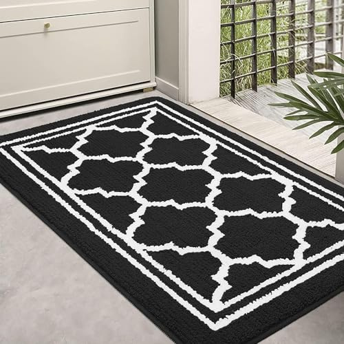 Homaxy Washable Door Mats Indoor, Dirt Trapper Mat, Absorbent Non-Slip Entrance Rug, Low Profile Doormat for Entrance, Inside, Front Back Door, Pets and Dogs— 60 x 90 cm, Black