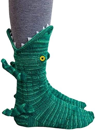 Unisex Krokodil Stricksocken - Tierstrick-Design Dinosaurier Socken für Winter - Warm für Frau Mann Mädchen Jungen (D)