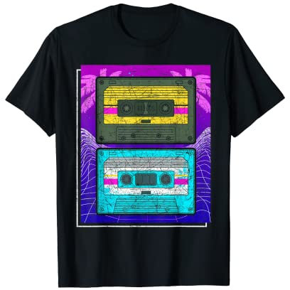 Palmen Synthwave 80er Retro Kassette Vaporwave Musik T-Shirt