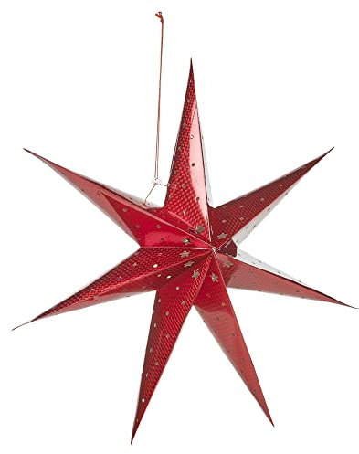 URBNLIVING Large LED Decorative Festive Hanging Christmas Paper Star Xmas Lantern (Red)