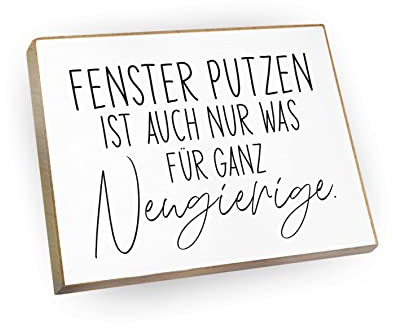 wood and color Kühlschrankmagnet mit Spruch | Handmade aus Buchenholz als tolle Geschenkidee (Fenster putzen), 6,5 x 5 cm