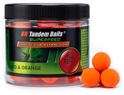 Tandem Baits Karpfen Futter Angelfutter Pop Ups Boilies Zig Rig Chod Rig SuperFeed Fluo Pop-Up 16 mm 70 g Tintenfisch Orange