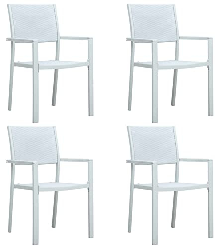 Mogou Gartenstühle 4 STK. Gartenmöbel, Balkonstühle, Hochlehner, Balkonmöbel, Bistrostuhl, Garten Stühle, Sit Möbel, Armlehnenstuhl, Weiß Kunststoff Rattan-Optik