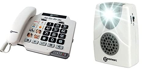 Geemarc Photophone 100 Fototasten schwerhörigen/schwersehenden Seniorentelefon Deutsche Version & CL11Geemarc CL11 Akustische Telefon-Anrufanzeige mit Blitzlicht – Klingeltonverstärker bis 95 dB