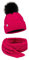 ELIMELI® Winter Mütze Schal Set Damenmütze mit Fell-Bommel Fleece Innenfutter - 2-teilig Damen Winterset - Wintermütze und Schal Damenschal- Strickmütze gefüttert - (Amaranth - Mütze mit Schal)