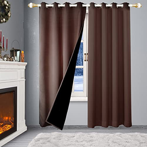 SK Studio Gardinen Blickdicht Verdunklungsvorhänge mit Ösen Thermovorhang Kälteschut Wärmeschutzvorhang Isolier Schutz Vorhang für Schlafzimmer Wohnzimmer 1 Stück Braun, 140x245cm