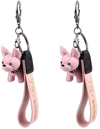 Französischer Bulldoggen Schlüsselanhänger, Niedlicher Bulldoggen Schlüsselring, Ideal für Damen, EIN Geschenk für Hundeliebhaber, Accessoire für Taschen, 2 Stücke (Rosa Rosa)