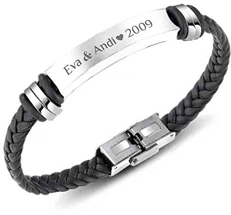 Himmelsflüsterer - Armband für Herren mit Gravur | Personalisierte Geschenke für Männer | individuelle Größenanpassung | Verschluss aus Edelstahl | Kunstleder | Armband Herren - silber
