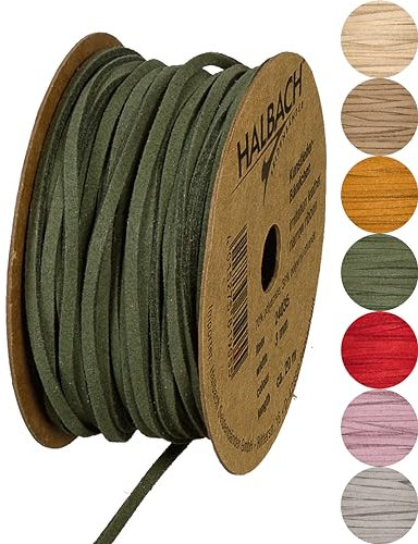 Halbach Seidenbänder veganes Lederband | Breite 3mm Länge 20m | Kunst Lederschnur zur Herstellung von Armbändern | 100% veganes Lederimitat Band für DIY Handwerk, Farbe: grün