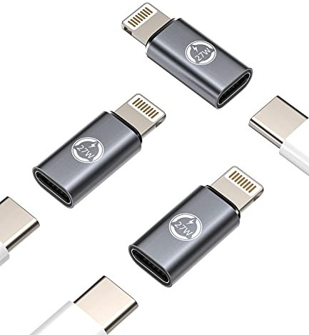 Lot de 3 adaptateurs de charge rapide 27 W USB C femelle vers Lightning mâle - Câble de charge pour Apple iPhone 11 12 13 14 Pro Max Mini Xs SE 7 8 X XR Plus Ipad Air