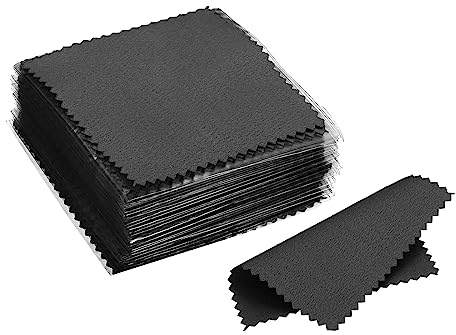 PATIKIL 3.15x3.15 Jewelry Cleaning Cloth, 100Pcs Individually Wrapped Double-Sided Microfiber Polishing Cloth for Silver Gold Brass Platinum Jewelry, Black