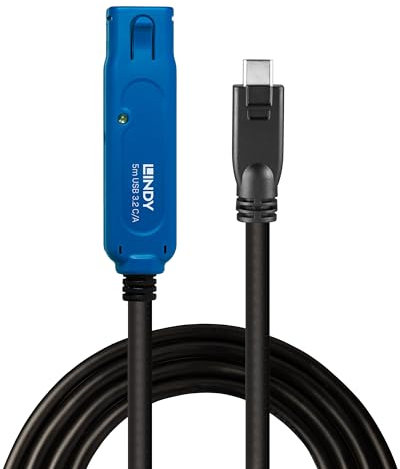 LINDY 5m USB 3.2 Gen 1 Type C to A, Active Extension Cable Pro, Long Distance USB Connection, PCs, Macs, Laptops, MacBook, Tablet, Smartphone, PS5, VR Headset, Printer, Webcam, Ext Drive etc.
