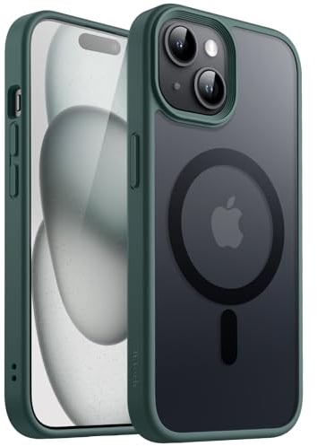 JETech Magnetic Case for iPhone 15 6.1-Inch Compatible with MagSafe, Translucent Matte Back Slim Shockproof Phone Cover (Dark Green)