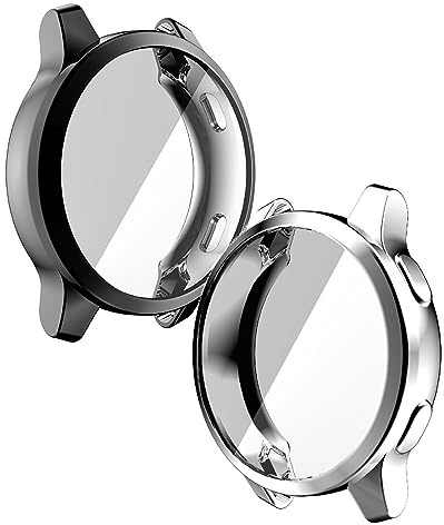 Hülle Kompatibel mit Garmin Vivoactive 4S Schutzfolie Schutzhülle, [2 Stück] Flexibles TPU Displayschutz Case Kratzfest Abdeckung Schutz Gehäuse für Garmin Vivoactive 4S (Schwarz/Silber)