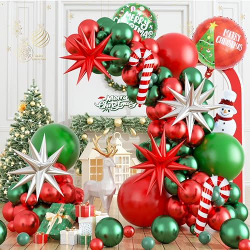Balloon Arch Girlande Weihnachts,99 Stück Süßigkeiten Weihnachten Luftballons Garland Kit mit Weihnachts Luftballons Rot und Grün,Zuckerstange und Stern Folienballon für Weihnachten Holiday Party Deko