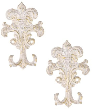 Sungmor Dekorative Wandhaken aus Gusseisen, 2 Stück Vintage Kleiderhaken Bauernhaus Schlüsselhalter, Großer Kleiderbügel, Handtuchhalter, Antik Weiß Wandmontierte Haken zum Aufhängen von Schlüsseln,