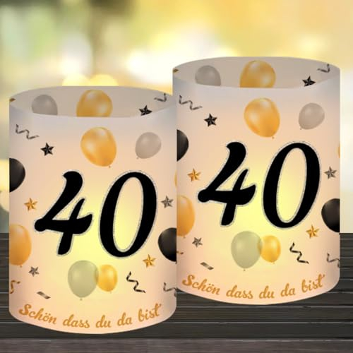 12 Windlicht Tischdeko 40. Geburtstag, Deko für Frau Mann, Happy Birthday Tischdeko, Geeignet für Teelichter oder Kerzen Mit Schön Dass Du Da Bist und Eukalyptus