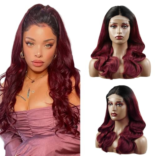 Hxxcoup Lace Perücke Echthaar Perücke für Damen 4x1 Lace Frontal Perücken Human Hair Wig Body Wave Wig 30 Inch Wig Perücken Lange Rote Haare Perücken Pre Plucked Glueless Wig 30 Zoll