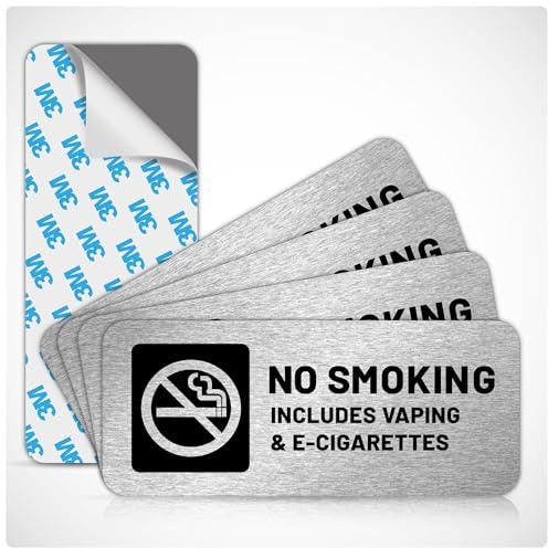 OLANZU Cartello No Smoking No Vaping, 22,9 x 7,6 cm, confezione da 4 cartelli con nastro biadesivo in schiuma, cartelli per affari, uffici, ristoranti