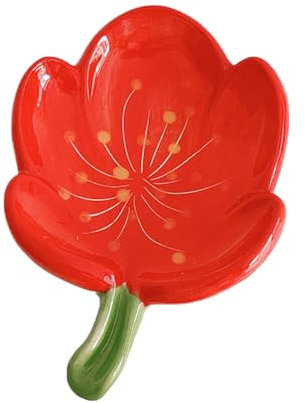 Blume Seifenschale Keramik, Seifenschale mit Ablauf Niedlich, Verzierungen Seifenhalter Kreativ Abtropfbarer Seifenschalenhalter (Tulpe, Rot)