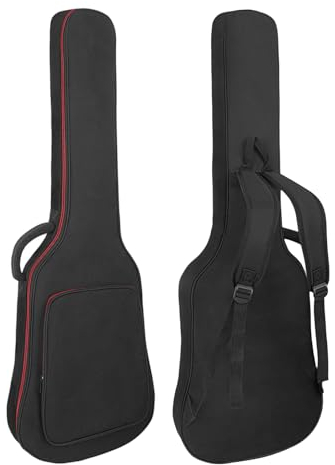 HOHIYO Tasche für Bassgitarre, 10 mm Polsterung, wasserdicht, E-Bass, Gigbag Rucksack mit Nackenschutzgurt und Tasche, verstellbarer Schultergurt, Schwarz, Schwarz , Electric Guitar Bag-Red Zipper