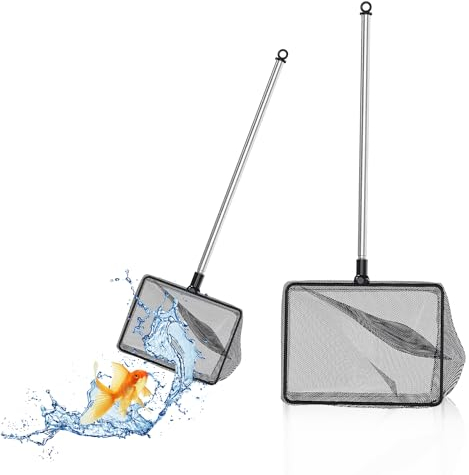 SWoob 2pcs Small Fishing Net Extendable Stainless Aquarium Fish Net with Telescopic Handle Suitable for Cleaning Fish Tanks, Ponds and CatchingFish and Shrimps 23-44.5cm Black