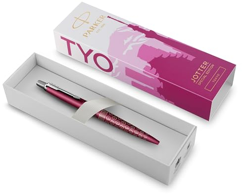 Parker Jotter Stylo bille | Édition spéciale | Tokyo Rose Finition chrome | Encre Bleue | Coffret cadeau