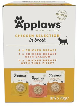 Applaws 100% Natural Wet Cat Food, Pouch Multipack Chicken Selection in Broth, 70 g (12 x 70 g Pouches)