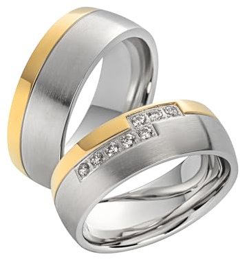 Generisch Paar Eheringe, Partnerringe Verlobungsringe aus Edelstahl mit Zirkonia Antragsringe Trauringe Freundschaftsringe 2038