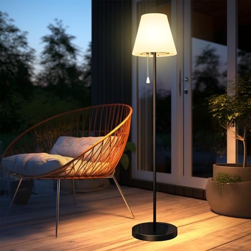 Bawoo Solar Stehlampe Outdoor mit Lichtsensor, IP65 Wasserdicht, USB Aufladbar, Helligkeit Dimmbar Warmweiß und RGB, Kabellose Stehlampe Außen für Terrassen, Garten usw.