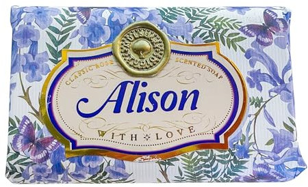 Alison - Gift Soap Bar Rose Scented Personalised Flower Design Present 113g