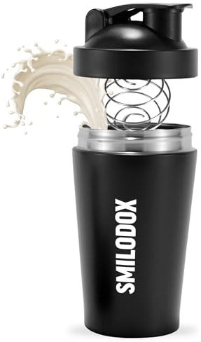 SMILODOX Steel Shaker Proteinshake, 500ml Shaker Edelstahl, Blender Bottle Protein Shaker, Bulk Shaker 500ml, Eiweiss Shaker mit Kugel, Abnehmen Shake Schüttelbecher, Fitness Shaker Gym Flasche
